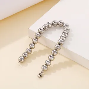 Elegant polished stainless steel round bead chunky bracelet with secure lobster clasp
