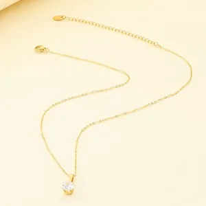Elegant stainless steel necklace featuring a prong-set round sparkling cubic zirconia