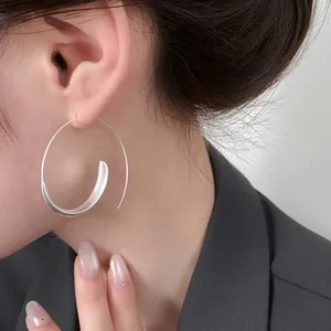 Minimalist Alloy Silver Color Exaggerated Hoop Earrings For Women Niche Design Streamlined Geometric Ear Hook Jewelry Gift