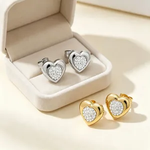 Boucles d'Oreilles Clous en Acier Inoxydable avec Strass Forme Cœur et Papillon Cristaux Bijoux pour Femmes Quotidien Fête Accessoires