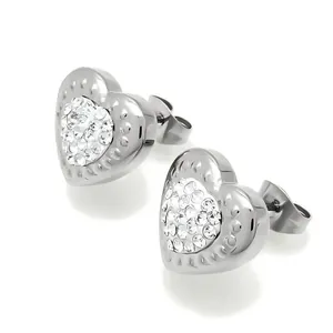 Boucles d'oreilles cœur en acier titane argenté avec cristaux scintillants élégants