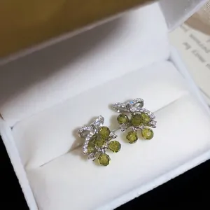 Elegant zircon bowknot green grape stud earrings in a white gift box