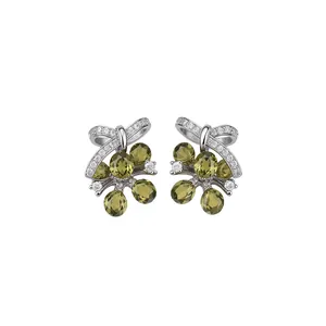 Elegante Strik Groene Druif Oorknopjes Voor Dames Glas Ingelegd Zirconia Mode Sieraden Luxe Stijl Party Accessoires Cadeau