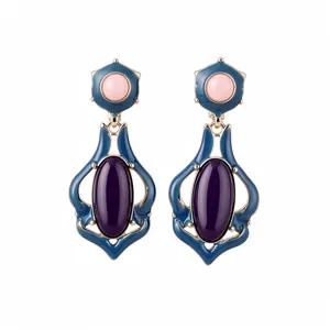 Vintage-Palast-Stil Ovale Ohrstecker Für Damen Retro Vergoldet Emaille Blau Lila Harz Stein Schmuck Zubehör