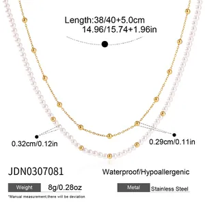 Detailansicht der doppellagigen Goldperlenkette aus Edelstahl mit Maßen und Details