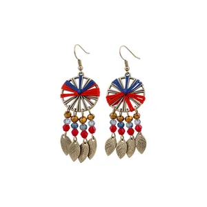 Ethno-Stil Blatt Quaste Ohrringe Für Damen Vintage Bohemian Legierung Glas Perlen Haken Ohrringe Handgewebter Schmuck Zubehör