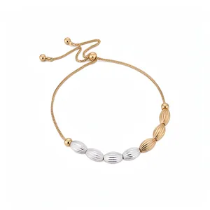 18 Karat Vergoldetes Kupfer Ovales Armband Mit Texturierten Perlen Für Damen Luxus Verstellbare Kette Gold Silber Zweifarbig Schmuck