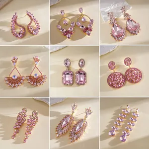 Roze Serie Zirconia Vlinder Waterdruppel Oorknopjes Voor Dames Luxe Niche Zilveren Stift Legering Verguld Mode Sieraden