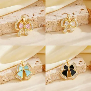 Franse INS Elegante Strik Hanger Koper 18K Verguld Strass Hanger Zonder Ketting Voor Vrouwen Sieraden Accessoire