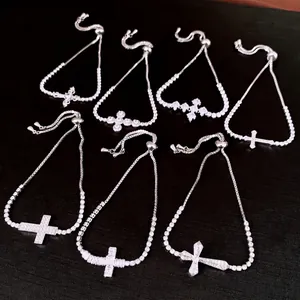 Luxe Zirconia Kruis Hanger Verstelbare Schuifarmband Voor Vrouwen Niche Ontwerp Koperen Armband Mode Sieraden Cadeau