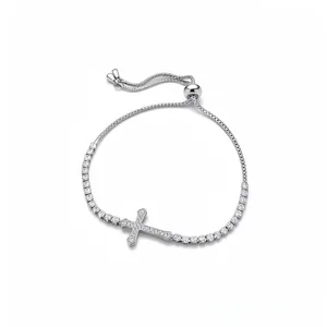 Luxury Zirconia Cross Pendant Adjustable Slider Bracelet For Women Niche Design Copper Bracelet Fashion Jewelry Gift