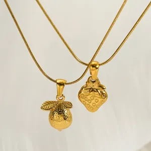 Western Stainless Steel Fruit Strawberry Lemon Pendant Necklace 18K Gold Plated Snake Chain Jewelry For Women Daily Accessory