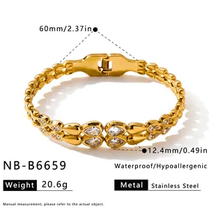 Detailed specifications of the gold stainless steel teardrop bracelet with zircon stones