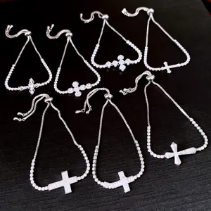 Elegant zircon cross bracelets with adjustable drawstring closure for a luxury look.