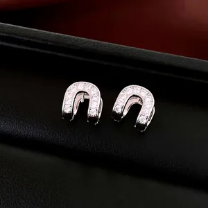 Boucles d'Oreilles de Luxe en Cuivre Plaqué Argent Zirconia Ovale Ajouré Avec Tige en Argent Bijoux Mode pour Femmes