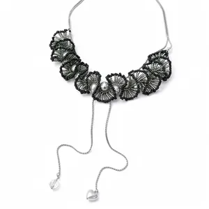 Franse Vintage Kunstparel Kant Verstelbare Halsketting Elegante Lange Truiketting Hart Hanger Sieraden
