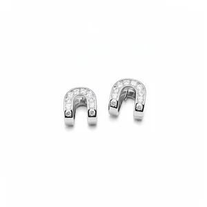 Luxury Zirconia Oval Hollow Ear Buckle Copper Silver Plated Earrings With Silver Post Minimalist Fashion Jewelry For Women