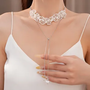 Elegante Franse retro kralen kant parelketting met verstelbare trekketting detail