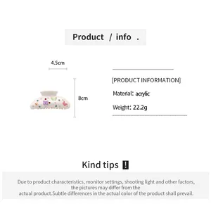 Detailed specification chart for acrylic butterfly hair claw clip with size and weight info