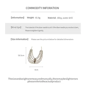 Produktdetails für mehrlagige Strasskette mit Gewichts- und Größeninformationen.