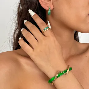 Westliche Retro Unregelmäßige Geometrische Armband Ring Ohrring Kollektion Für Damen Gold Silber Vergoldete Legierung Acetat Armreif Zubehör