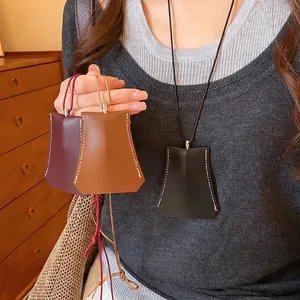 Stylish leather geometric key pouch necklace accessory available in multiple colors