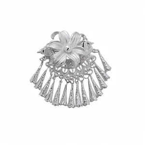 New Chinese Style Artificial Pearl Flower Tassel Hair Clip Iron Silver Vintage Artistic Floral Duckbill Clip For Women