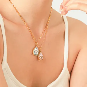 Collana con Ciondolo Malocchio Smalto Retro per Donna Acciaio Inossidabile Goccia d'Acqua Placcato Oro Catena con Paillettes Gioielli di Moda Niche