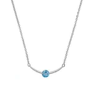 Minimalistische Koper Zirconia Cirkel Gebogen Hanger Halsketting Voor Vrouwen Blauw Zircon Ingelegde Sleutelbeenketiing Sieraden
