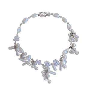 Französischer Vintage Irreguläre Künstliche Perle Quaste Anhänger Halskette Mode Elegante Choker Schmuck Für Damen Geschenk