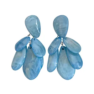 Boucles d'Oreilles Goutte d'Eau en Résine Style Français Avec Tige en Argent Texture Marbre Bijoux Faits à la Main Femmes