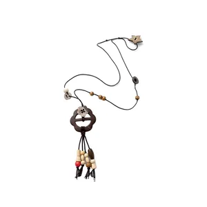 Ethnic Style Coconut Shell Flower Button Pendant Necklace Retro Women Long Sweater Chain Handmade Tassel Jewelry