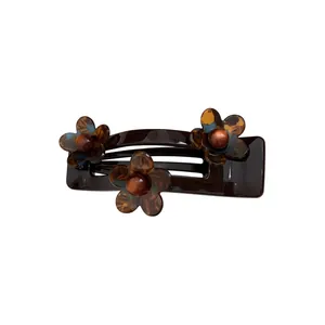 Élégante Pince à Bec de Canard en Acrylique à Fleur Brun Chocolat Vintage Ambre Floral Pince à Cheveux Haut de Gamme pour Femmes