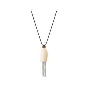 Nischen Mode Lederschnur Künstliche Perle Quaste Halskette Lange Pulloverkette Einfacher Boho-Stil Exquisiter Anhänger Damen Schmuck