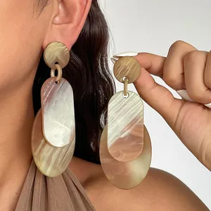 Vintage Europese Stijl Acryl Geometrische Ovalen Hangende Oorbellen Voor Vrouwen Minimalistisch Marmeren Patroon Legering Oorknopjes Sieraden