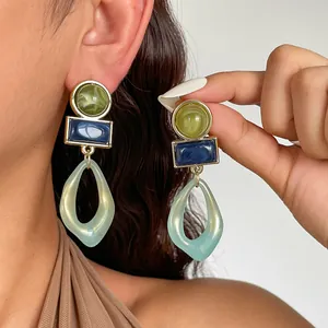 Orecchini Vintage Acrilico Giunzione Geometrica Donna Medievale Stile Retrò Perno in Argento Gioielli Fatti a Mano