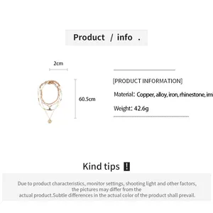 Detailed product specifications and dimensions for the multi-layer pearl beaded necklace