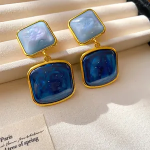 Boucles d'oreilles pendantes carrées vintage bleu dégradé ciel étoilé pour femme