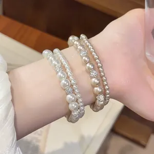 Elegante parelarmbandset in Franse stijl met fonkelende strass-steentjes voor dames