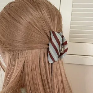 Elegante haarklem van acetaat met mintblauwe en bruine strepen voor een chique look