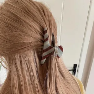 Elegante haarklem van acetaat met mintblauw en bruine strepen voor dameshaar