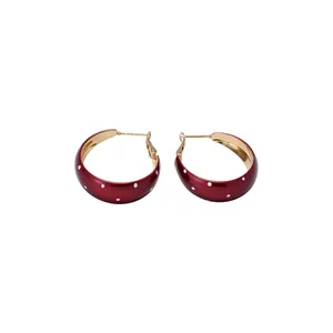 Boucles d'Oreilles Créoles Rondes Vintage à Pois pour Femmes Luxe Émail Or Fer Avec Tige en Argent Sterling 925 Bijoux