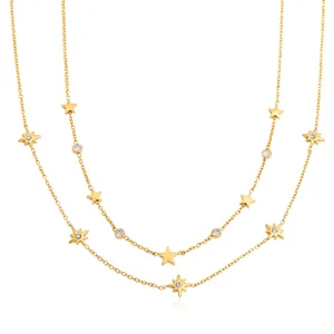 Élégant collier en acier inoxydable plaqué or 18 carats avec étoiles et zircons