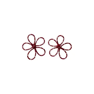 Vintage Polka Dot Hollow Flower Stud Earrings With Silver Post Spray Painted Niche Design Metal Floral Ear Jewelry For Women Travel Photo Decor