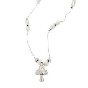 Geometrische Runde Perle Pilz Künstliche Perle Halskette Luxus Temperament Lange Pullover Kette Legierung Anhänger Für Damen Schmuck