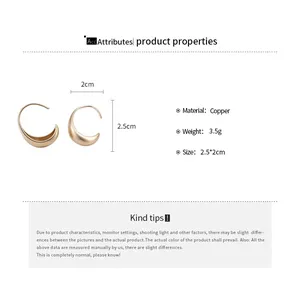 Detailed product specifications of minimalist brushed metal crescent fashion ear hooks