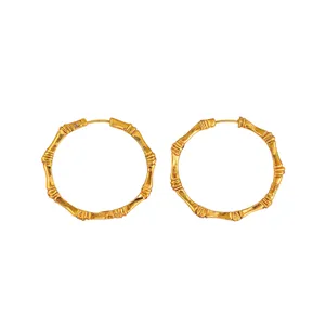 New Chinese Style Bamboo Joint Hoop Earrings Rhinestone Inlaid Alloy Earrings For Women Minimalist Fashion Daily Jewelry Gift