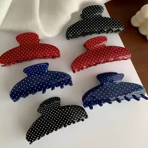 Y2K Polka Dot Hair Claw Clip Large Acrylic Shark Hair Clip Fashionable Korean Style Hair Accessory For Women Black Red Blue