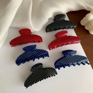Large polka dot hair claw clips in red, navy, and black, Y2K style shark clips for thick hair