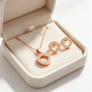 Hohlkreis Strass Titanstahl Schmuckset Für Damen Elegante Runde Strass Halskette Und Ohrstecker Schmuck Geschenk